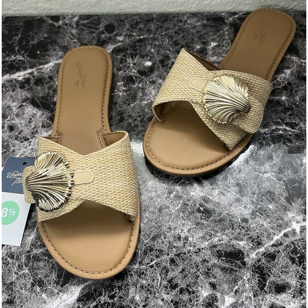 Universal Thread Women's Nesryn Raffia Shell Ornament Slide Sandals - Tan 8.5